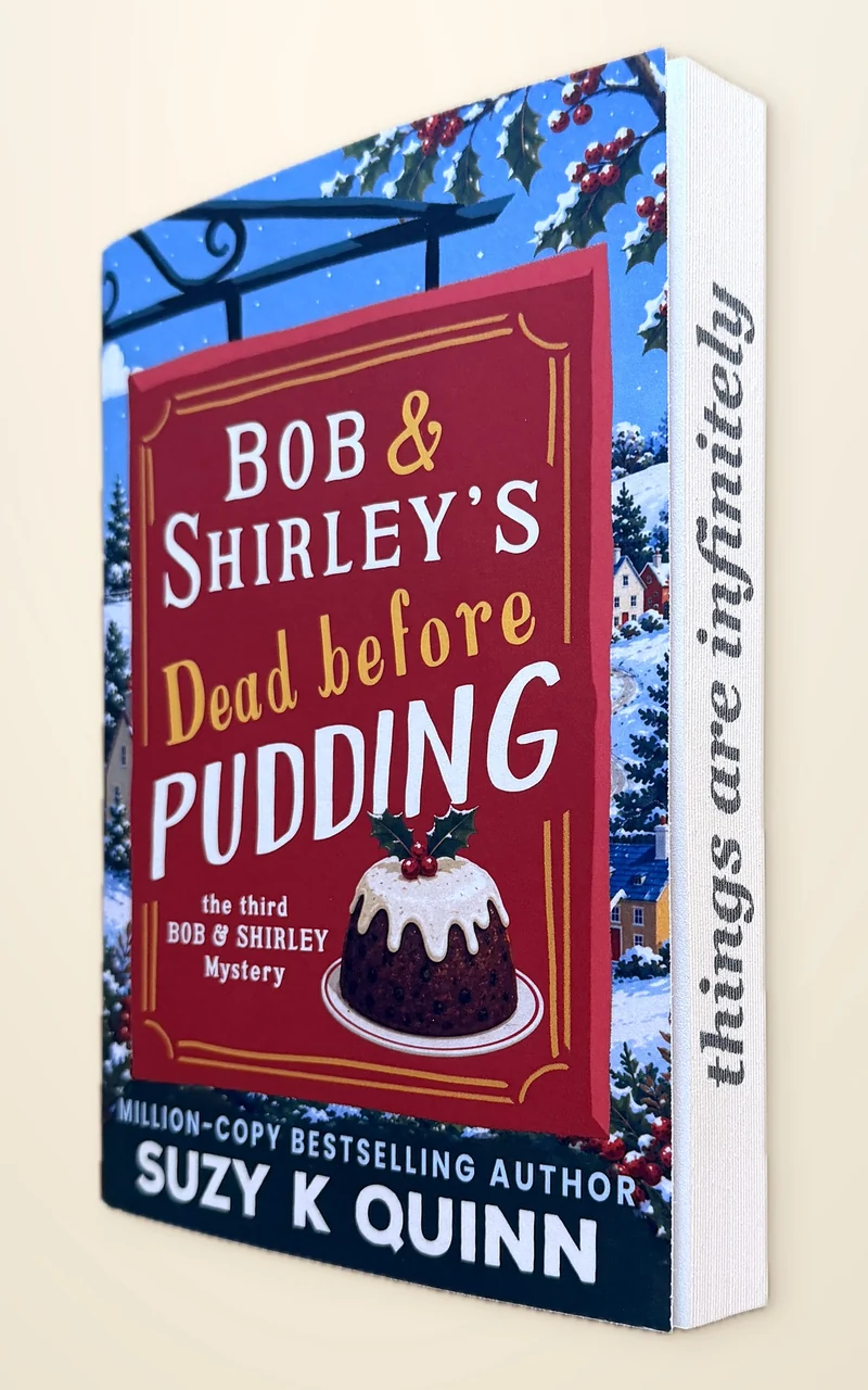Dead Before Pudding special edition paperback, with things are infinitely printed along the page edges